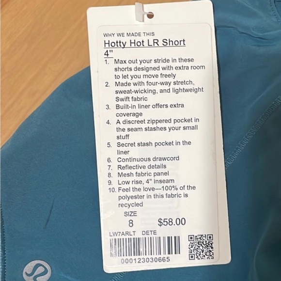 Lululemon Hotty Hot LR short 4” Desert Teal NWT size 8 - Picture 3 of 3